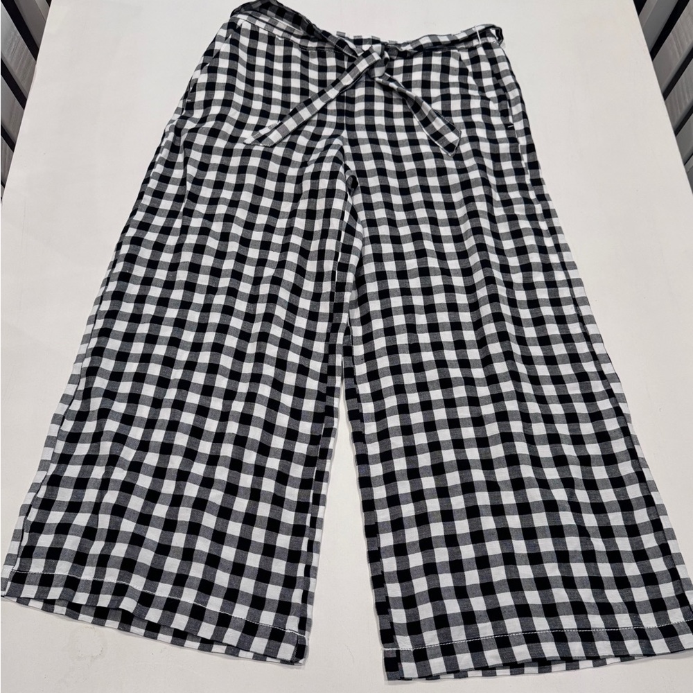 LOFT Black and White Gingham Plaid Wide Leg Pants